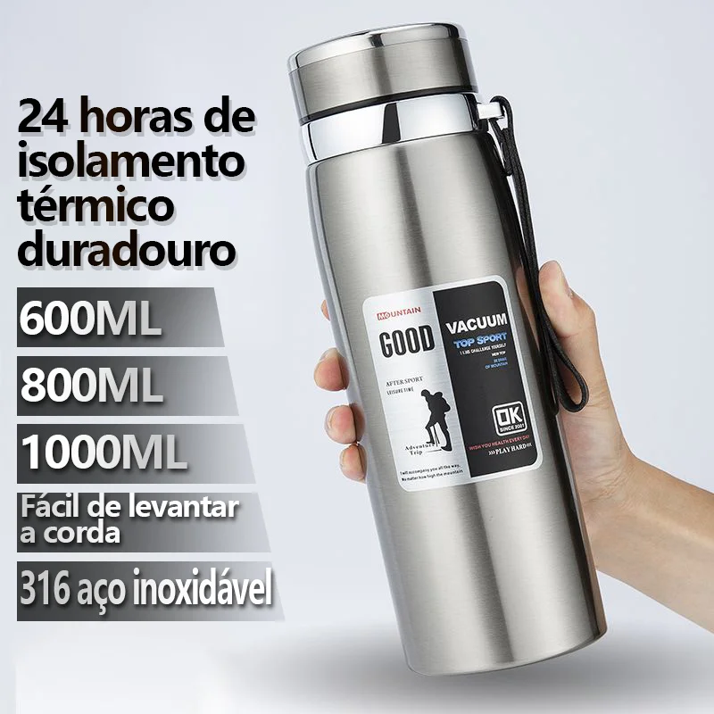 Garrafa 1000ml Inox Térmica Com Infusor Prata e Dourada De Água Café Dupla copo térmico água esportiva