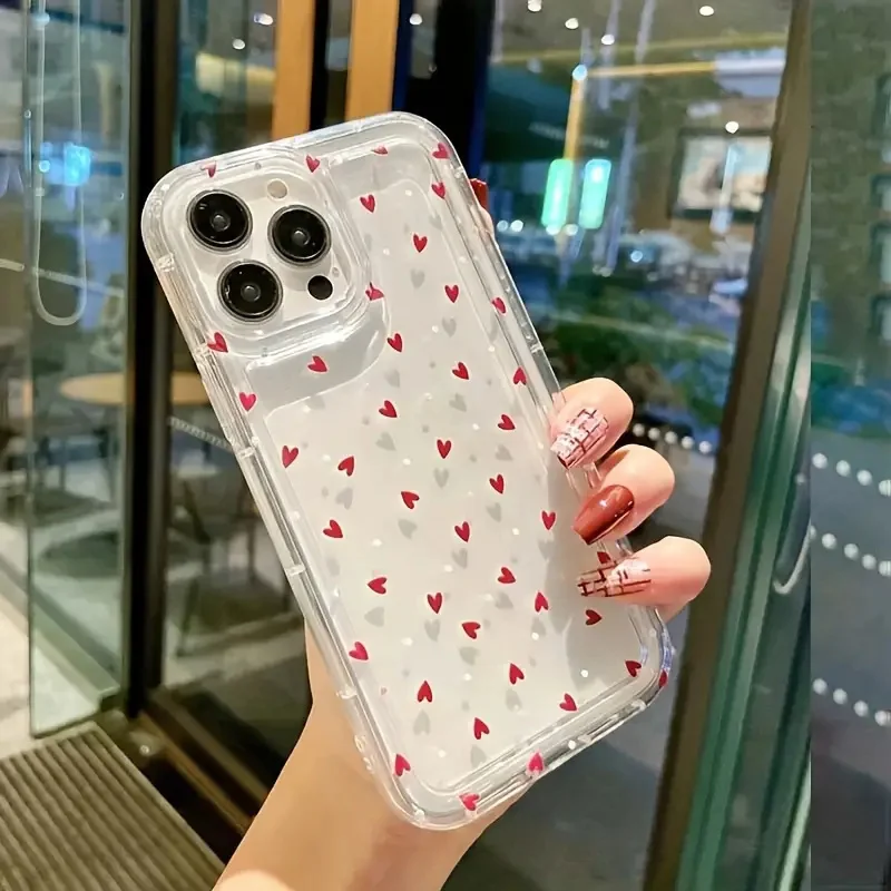 16Pro Love Heart Phone Case For IPhone 16 15 Pro Max 11 13 12 Mini XR XS 7 8 SE 2 3 14 Plus Cover Anti-fall Soft Clear TPU Cases