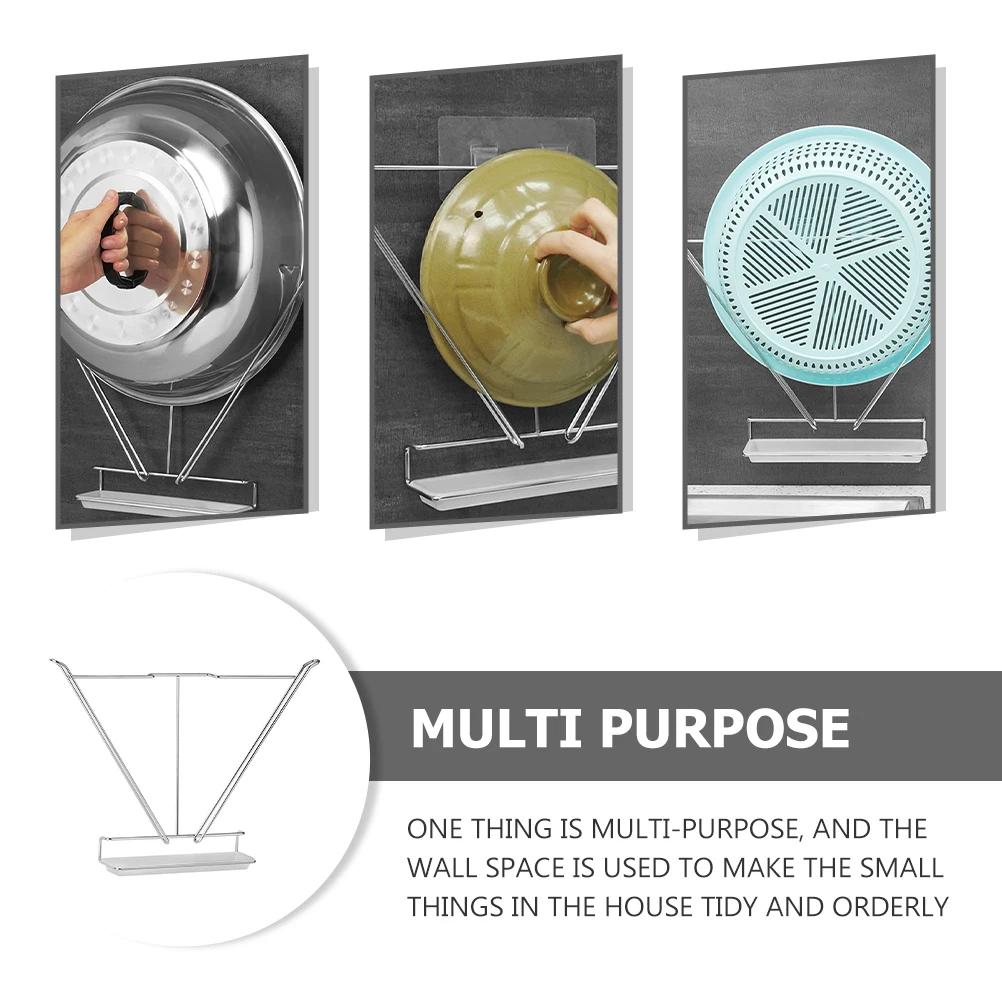 

1Pcs Wall-Mounted Pot Lid Rack Punch- Organizer Stainless Steel Pot Cover Drying Rack with Water Tray for Cleaner