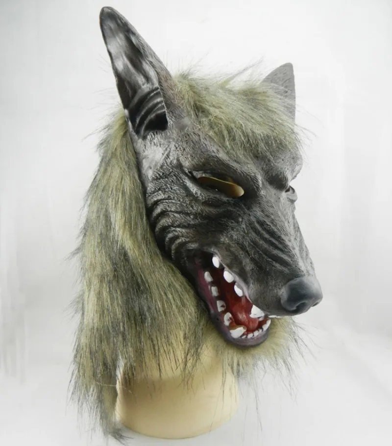 Scary Grijze Wolf Hoofd Maskers Realistische Halloween Volwassen Latex Masker Dier Weerwolf Cosplay Props Party Fancy Dress