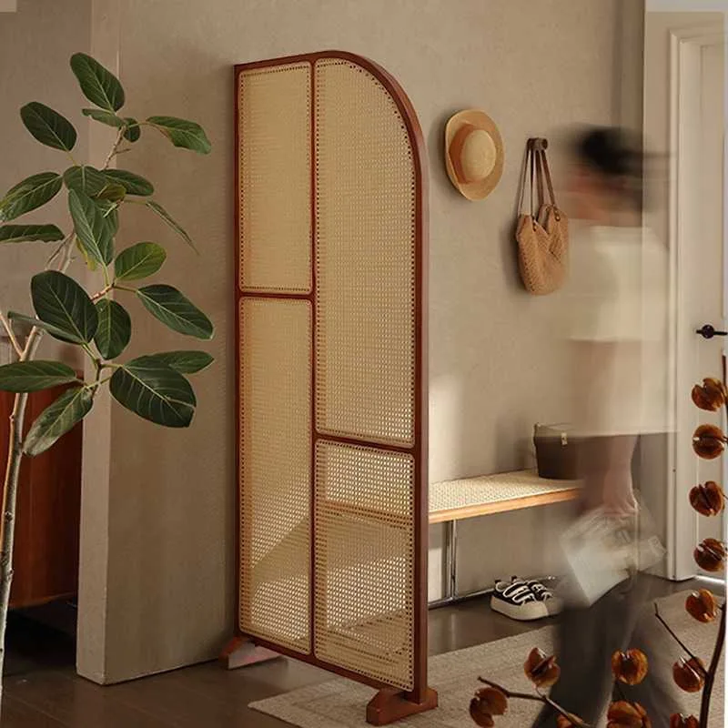 New Chinese-style solid wood medieval rattan screen, small living room partition is facing the door, entrance entrance, movable