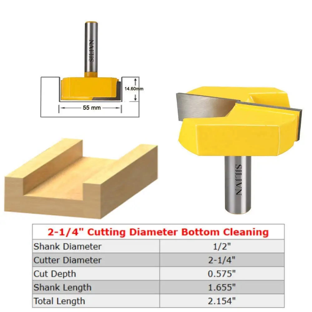 

ABRB-1/2 Inch Shank 2-1/4 Inch Diameter Bottom Cleaning Router Bit Woodworking Milling Cutter(1 Pack)