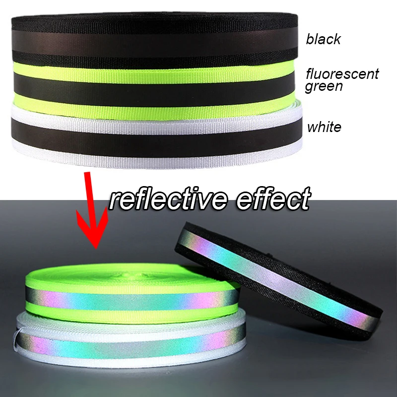 5 yards Rainbow Reflective Webbing DIY Fabric Strips for Garment Handmade Sewing Crafts 2cm Width Ribbon