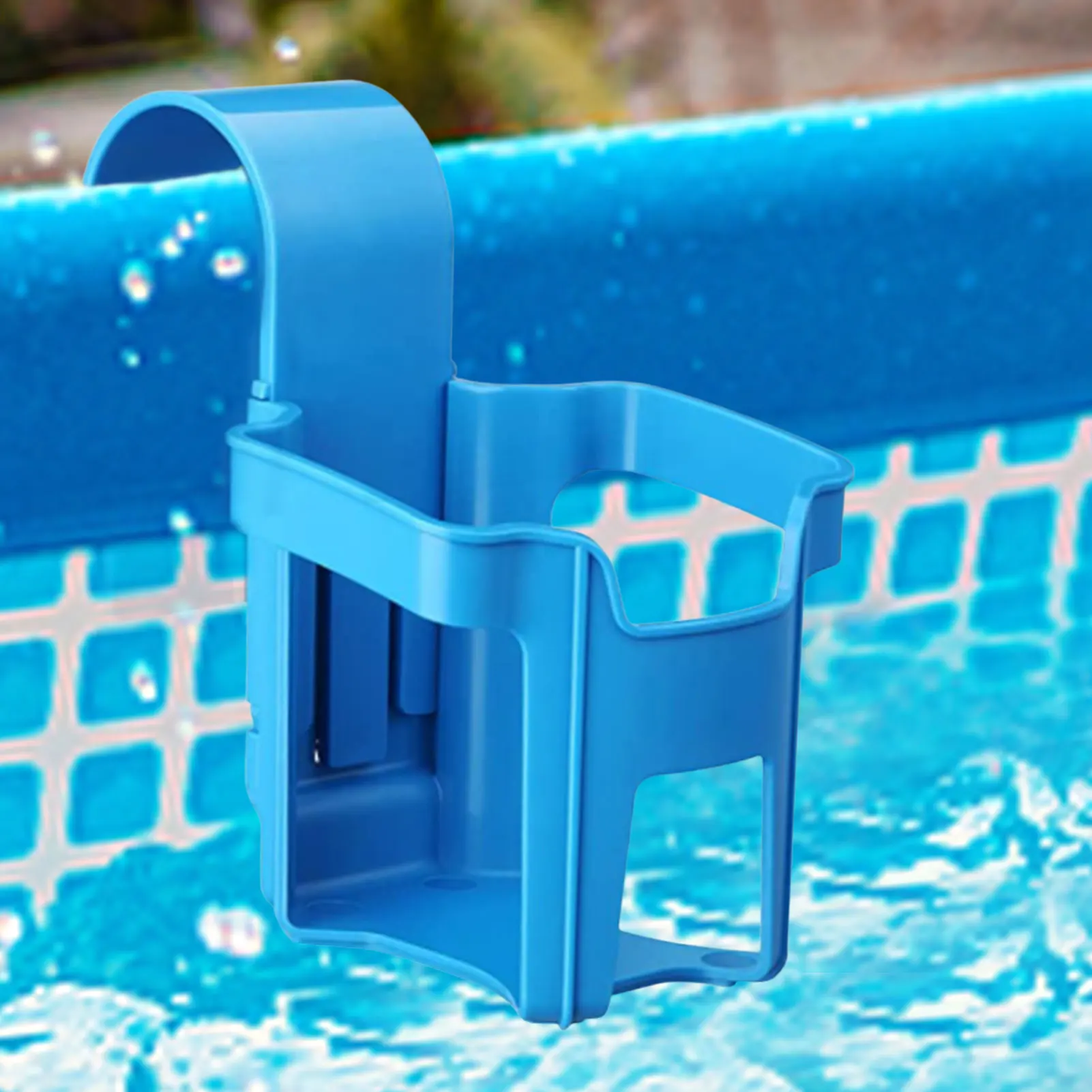 

Blue Hung Poolside Cup Holder Sturdy Above Ground Drink Holder No Spills PP Hanging Pool Cup Holder Fit Most Pools 5.5*3.5*2.7in