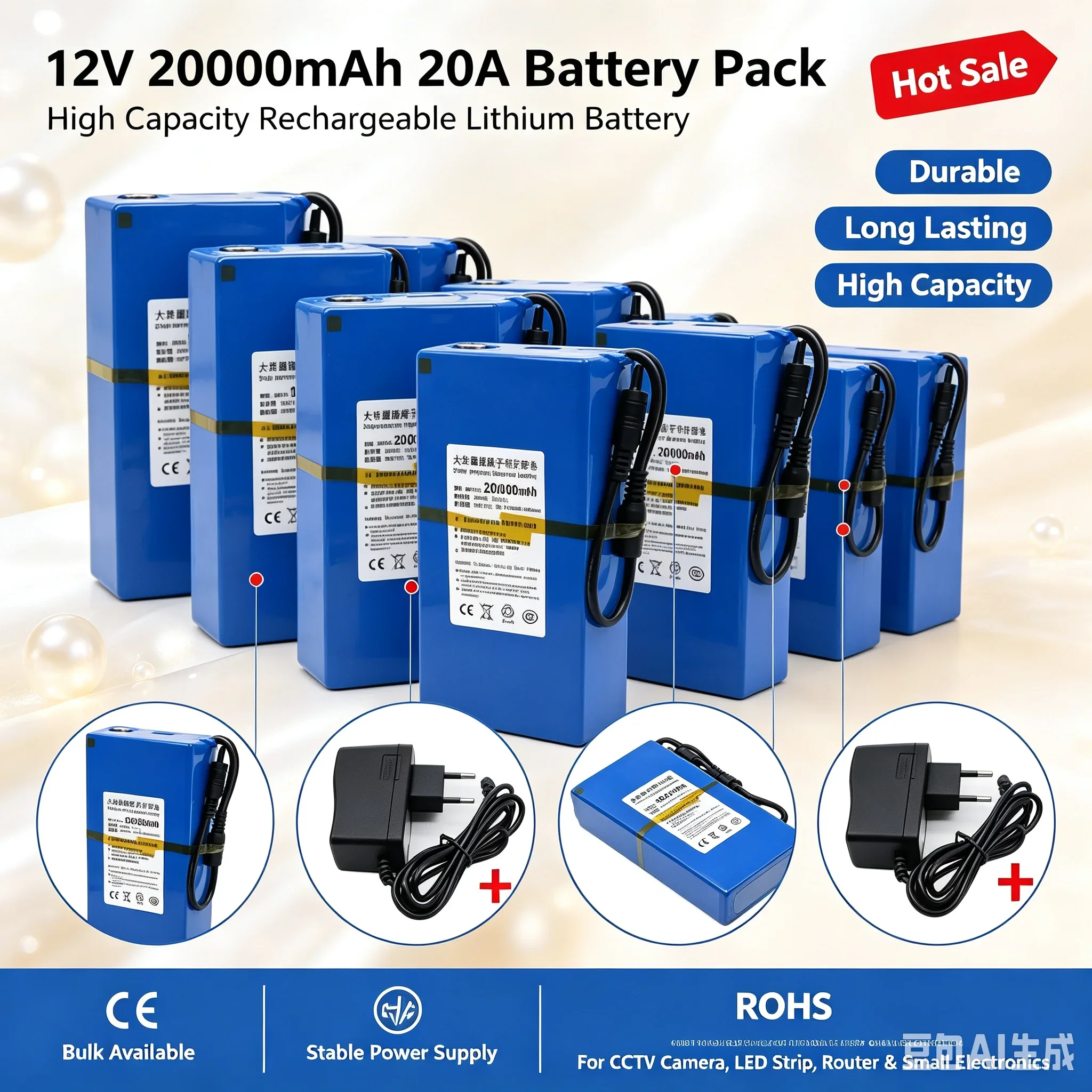 12V 20000mAh Wiederaufladbarer Lithium-Akku für CCTV-Kamera, LED-Streifen, Router und Kleine Elektronische Geräte, EU-Lager, 7-Tage-Lieferung