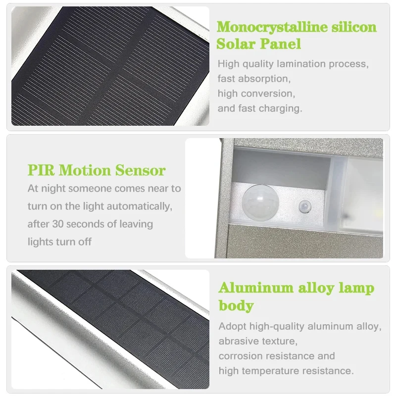 Outdoor Light Solar com Sensor de Movimento Alumínio 900lm 1100lm IP65 Impermeável Signboard LED Wall Light
