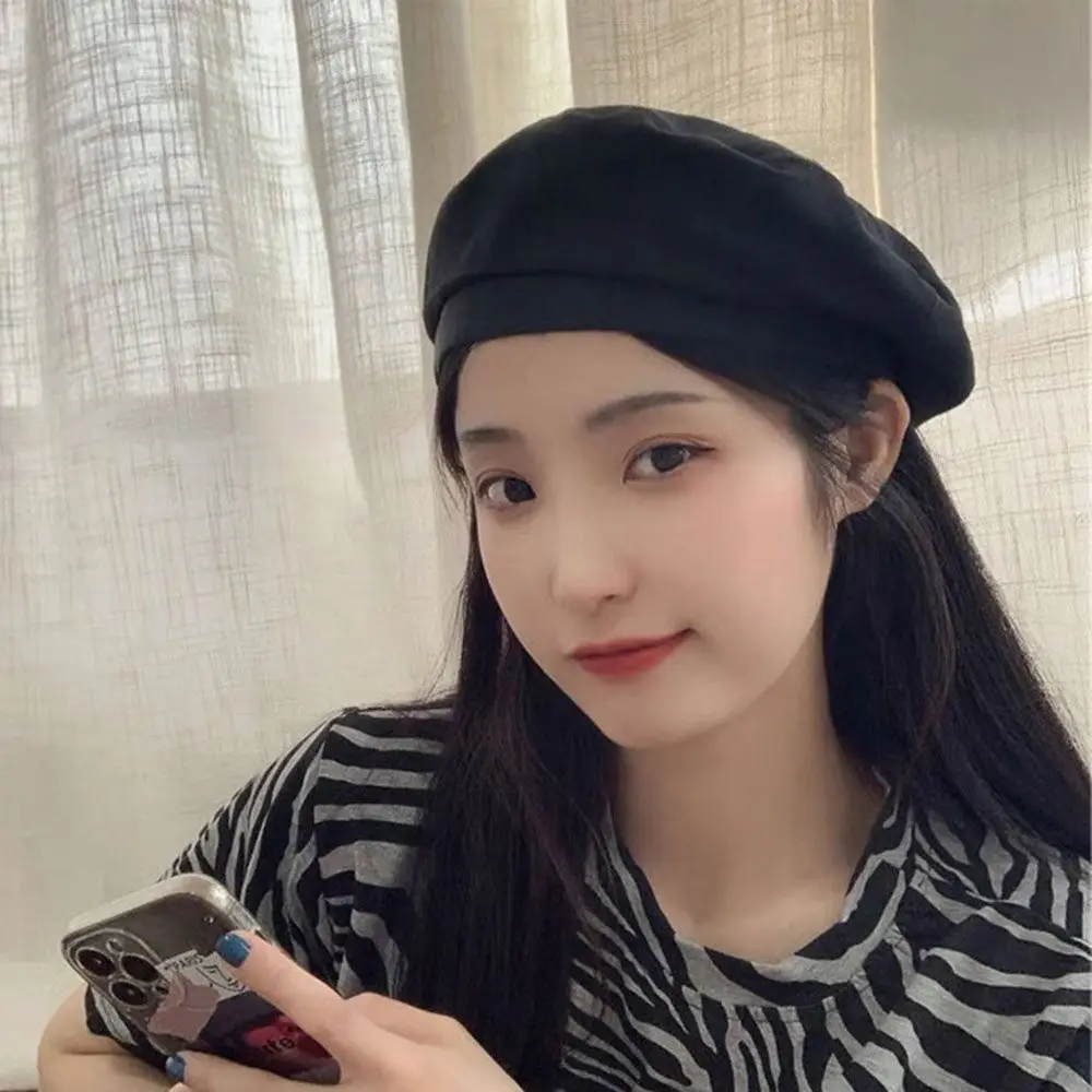 Casual Stretchable Women Girls Beret Hat French Style Beanie Solid Color Cap Artist Painter Hat