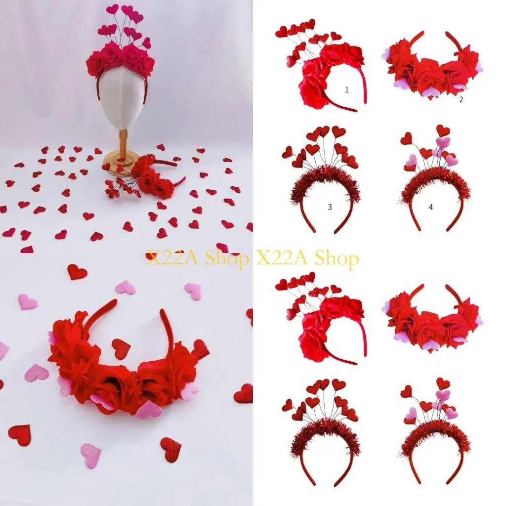 

Unique Flower Hairband Vintage Headband with Heart for Woman Valentines Party