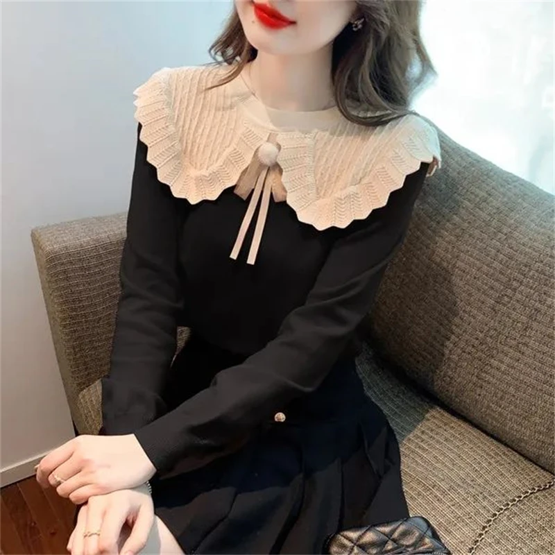 2024 Spring Autumn Women Trendy Sweet Chic Kawaii Patchwork Knitwears Female Casual O Neck Long Sleeve Pullover Tops Y2K Jumpers