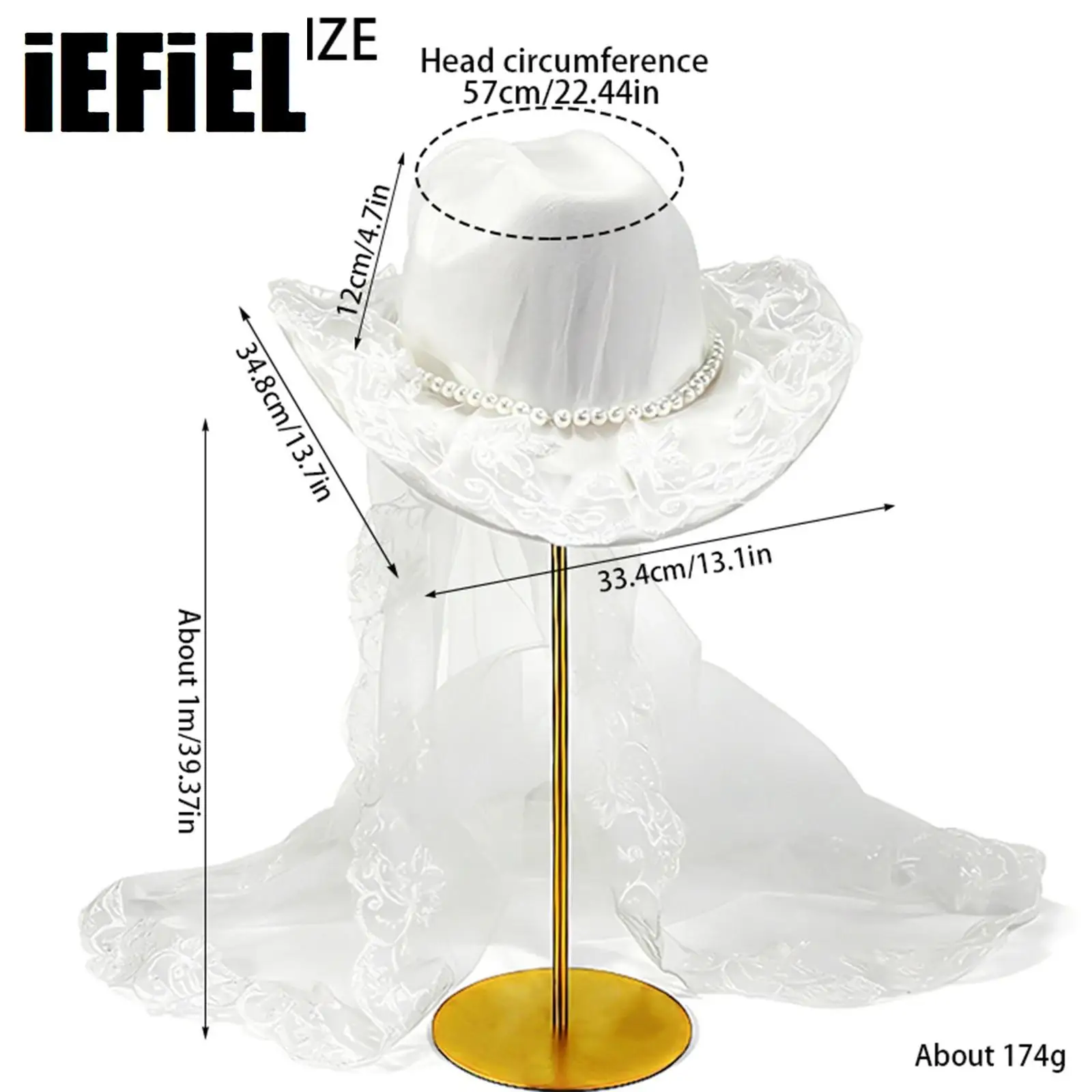 

White Bride Cowgirl Hat Bridal Hat Faux Pearl Decorated Lace Veil Hat Wedding Party Bridal Headwear Lace Mantilla Veil Soft Hat