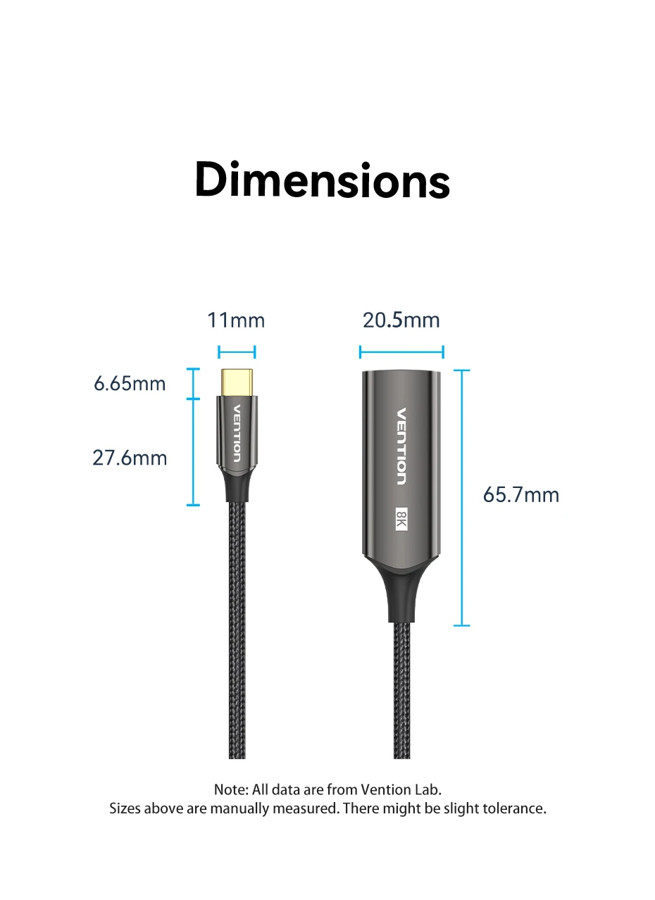 Vention 8K USB C auf DisplayPort-Kabel, USB-Typ-C-Stecker auf DP-Buchse, Adapter für Telefon, Tablet, Laptop, Monitor, bidirektionales USB-C – Detail 13
