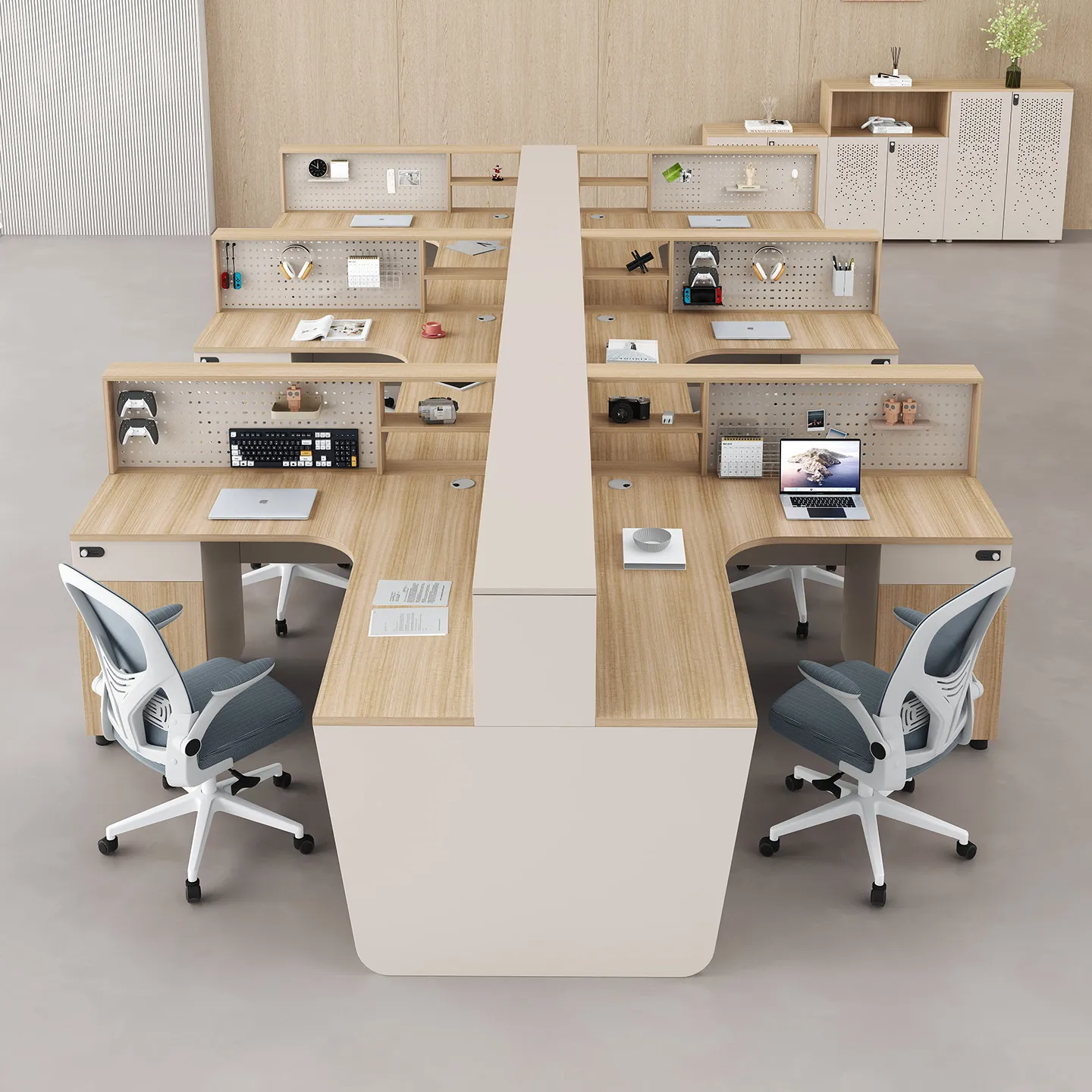 Financial screen three-person desk and chair combination staff desk office staff table L-shaped 2/4/6 station card seat