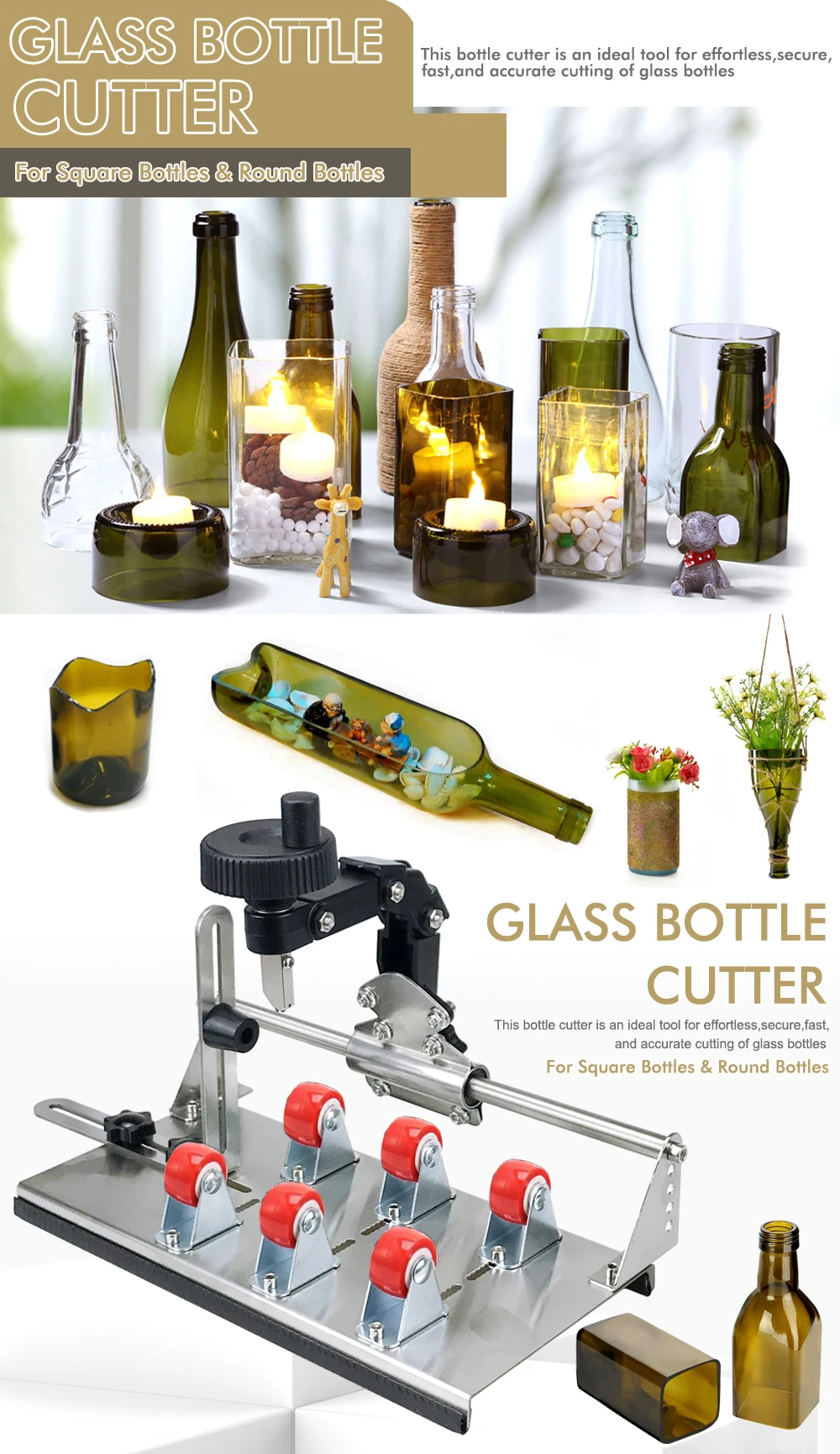 Neuer Glasflaschenschneider – professionelles DIY-Glasschneidewerkzeug für quadratische, runde Flaschen und Flaschenhalse mit Zubehör – Detail 1