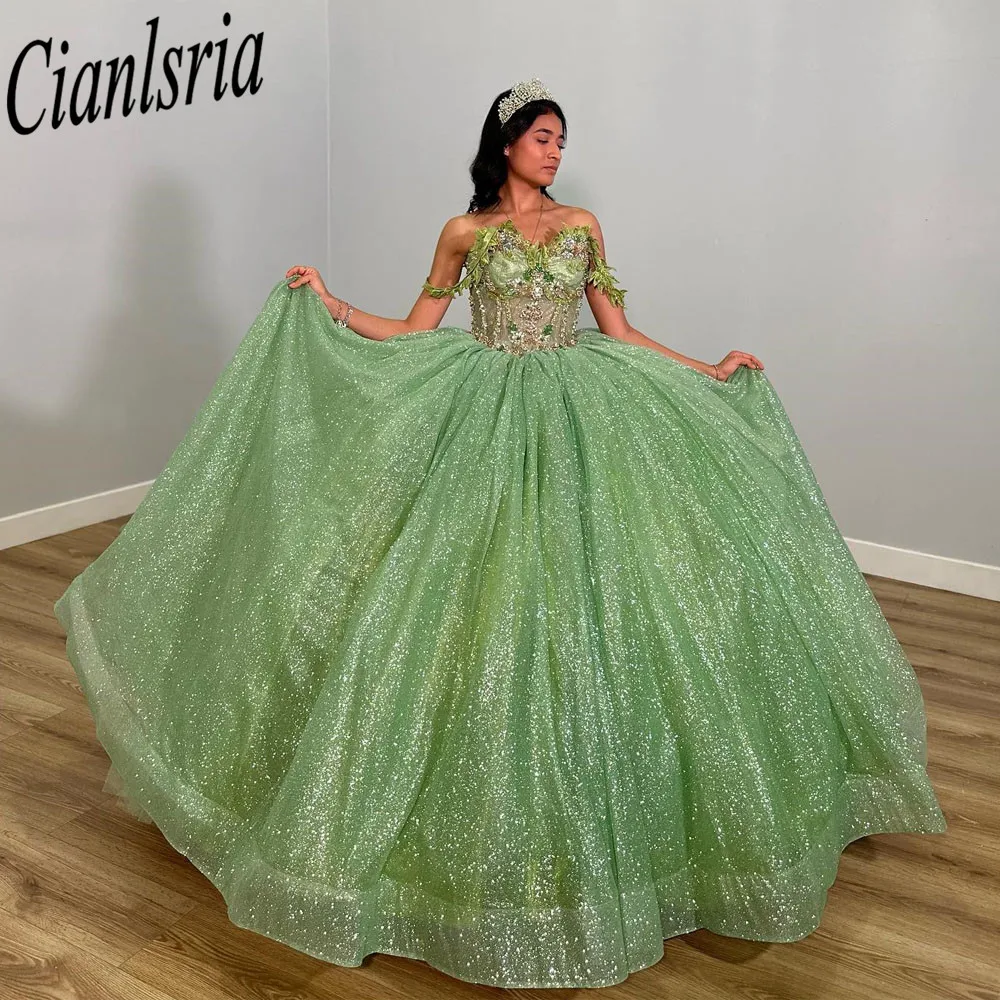 فساتين Quinceanera أخضر نعناعي ، زينة ، قطار طويل ، زهرة ، حلو ، 15 ، 16 سنة ، حفلة عيد ميلاد ، مسابقة ، ملكة جمال غالا ، مصنوع حسب الطلب