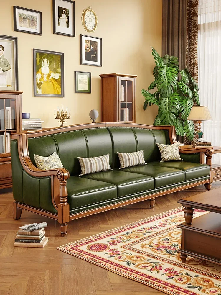 Leather Sofa First Layer Cowhide Cherry Wood Lig Luxury High-end Furniture SofaN10