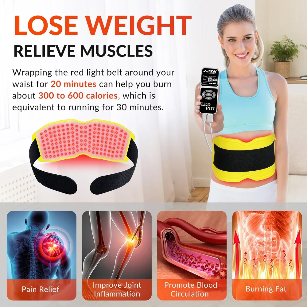 ZJZK 450PCS LEDs Electric Slimming Belt Neck and Back Massager Red Light Belt Device for Women Men Waist Back Lumbar Pain