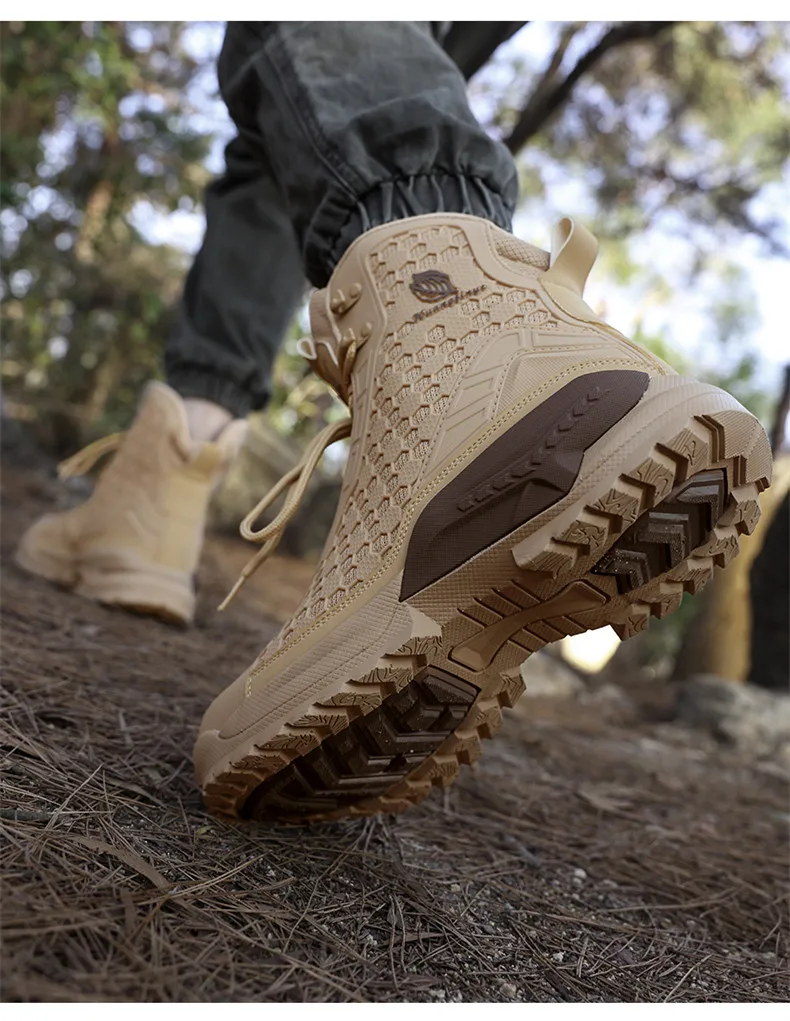 Neue Hochwertige Leder-Arbeitsstiefel für Herren, Hohe Herren-Wüstenkampfstiefel, Rutschfeste Outdoor-Wanderschuhe, Herren-Motorradstiefel – Detail 11