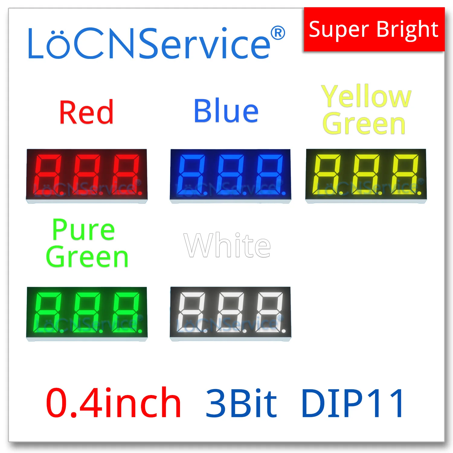 LoCNService 30 sztuk 0.4 cal cyfrowy wyświetlacz cyfrowy LED 3 Bit czerwony żółty zielony niebieski biały wspólna anoda/katoda 7 segmentowy 0.4 cal