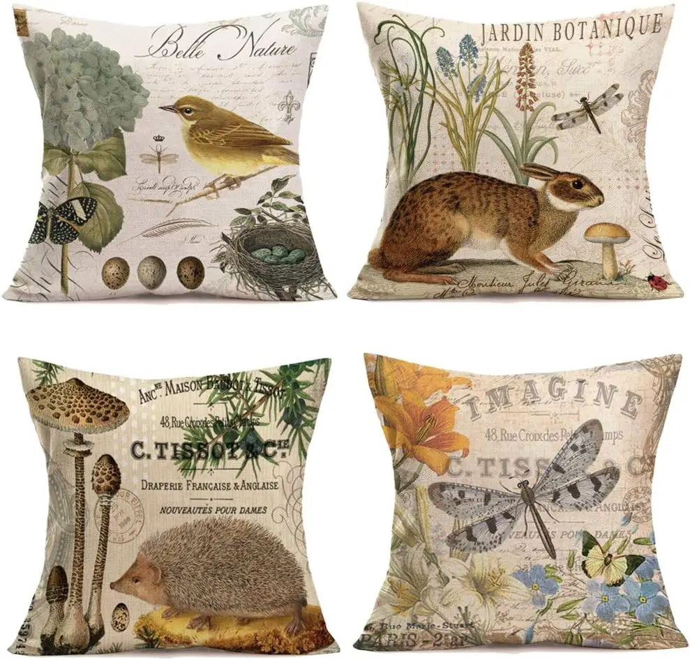 

Throw Pillow Covers Adorable Animals Pillow Case Rabbit Bird Butterfly Decorative Pillowcases 4pcs Home Sofa Bed Couch Decor