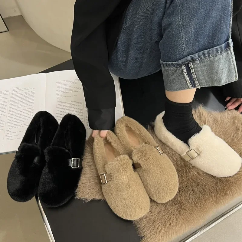 

Plush shoes female winter outside the new casual shoes fashion flat bottom non-slip padded warm fairy wind cotton shoes