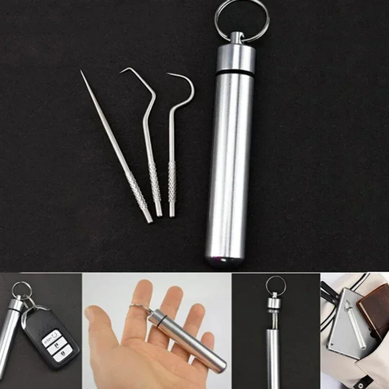 Stainless steel hand toothpick artifact Dental crochet set Dental picking tool Dental plug artifact portable dental floss needle