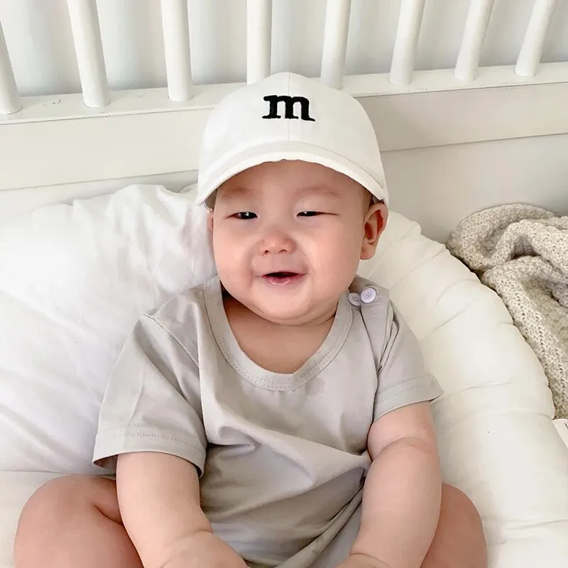 Letter M Embroidered Baby Baseball Cap Solid Color Infant Snapback Hat for Girls Boys Spring Casual Toddler Sun TVisor Hat