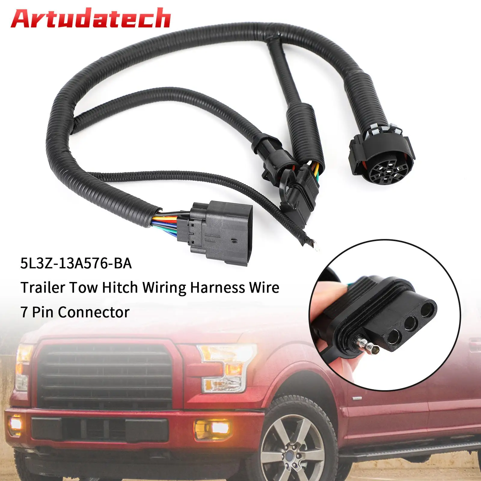 Artudatech Trailer Tow Hitch 7 Pin Connector Wiring Harness Wire For 05-08 Ford F-150 Car Accessories