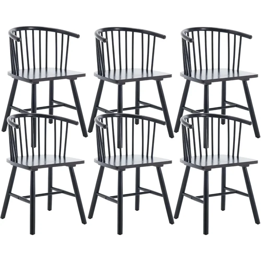 

Dining Chair Set of 6 with Arms, Curve Back, Farmhouse Spindle Back Wood Windsor Chairs, Mid Century Modern Dining Chair