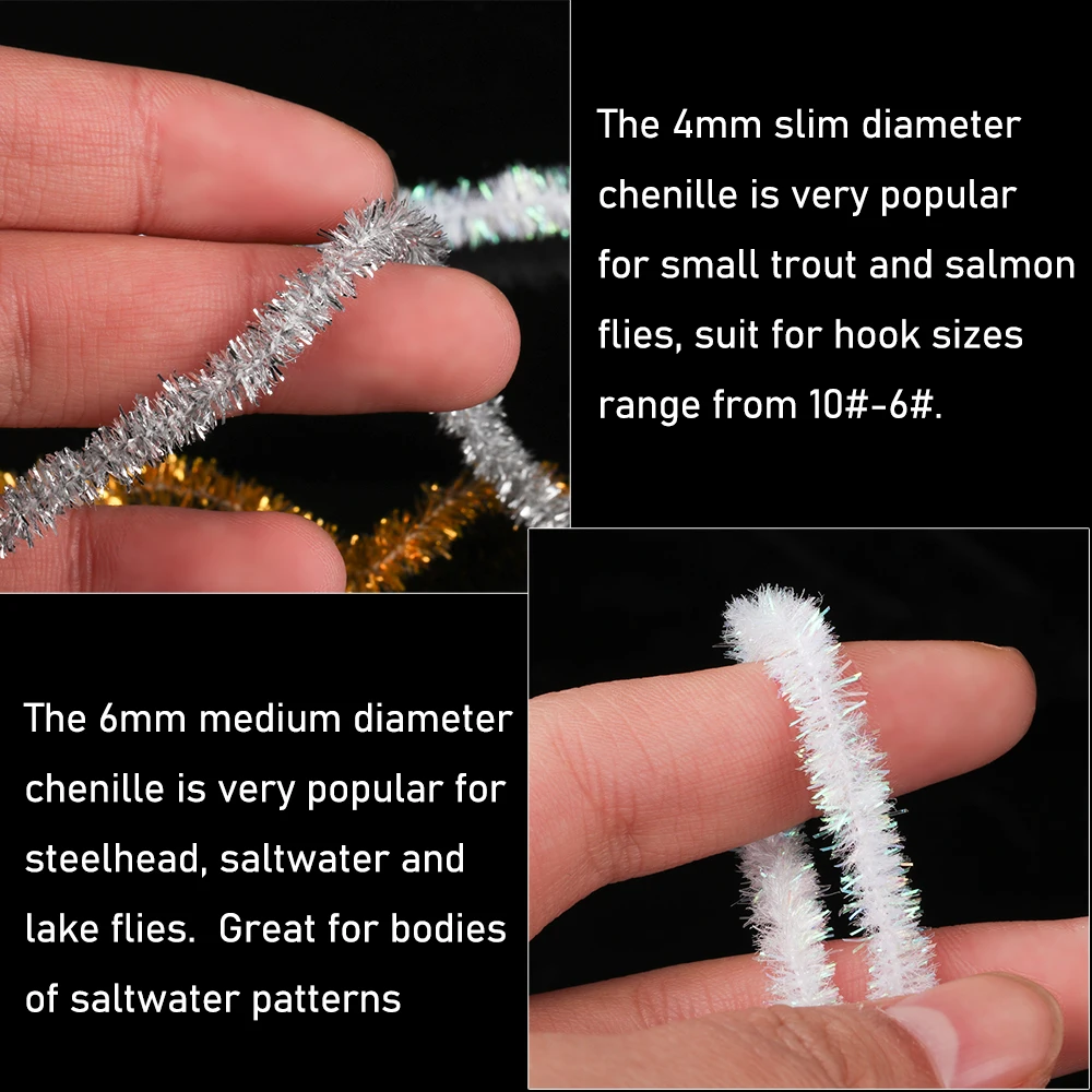 2er-Pack 4mm/6mm Ice Dub Chenille Fliegenbindematerial, Glitzerndes Antron-Garn für Forellen-, Barsch-, Steelhead- und Salzwasserfliegenmuster – Detail 5