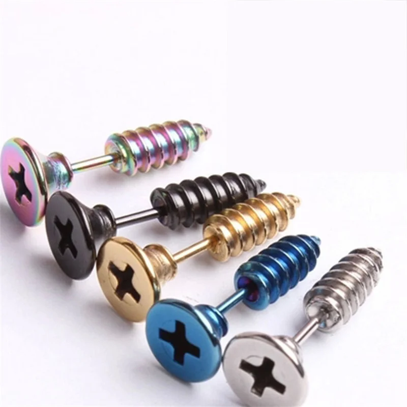 Korean Lag Spike Stud Earrings For Women Coupletitanium Steel Screw Earrings Punk Accessories 6 Colors Jewelry 2022 Wholesale