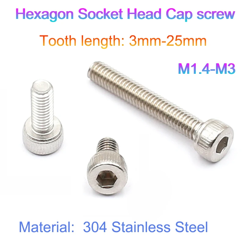 10-50Pcs M1.4 M1.6 M2 M2.5 M3 Hex Socket Head Machine Screws 304 Stainless Steel DIN912 Hex Socket Cap Head Screw