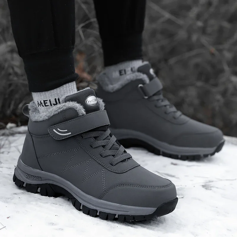 Mens Snow Boots Winter shoes with Fur 2022 Warm Outdoor Casual Men Cotton Work Casual Sneakers Short Boots Cold Resistance 45