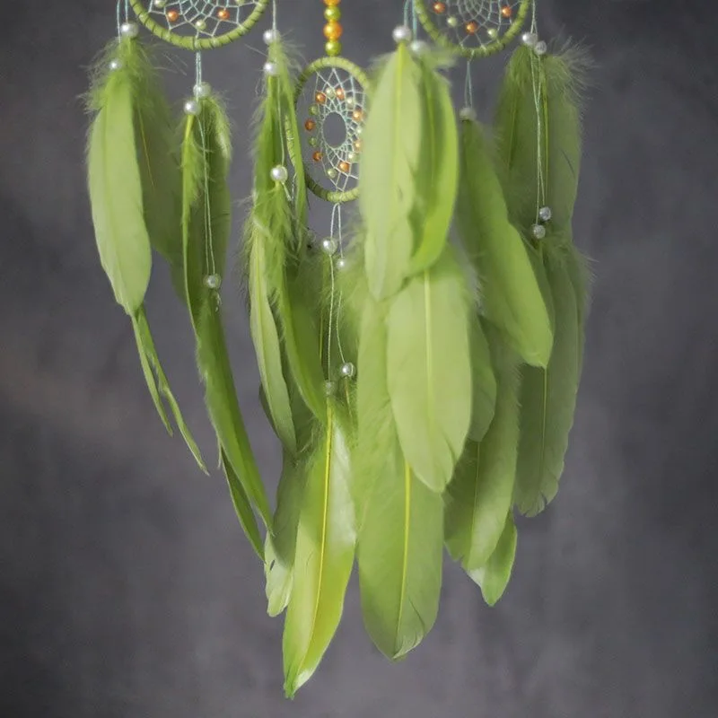 Multi‑ring Handmade Dreamcatcher Colorful Feather Beaded Wall Hanging Boho Home Decor Ornament for Bedroom Dorm Party Decoration view 4