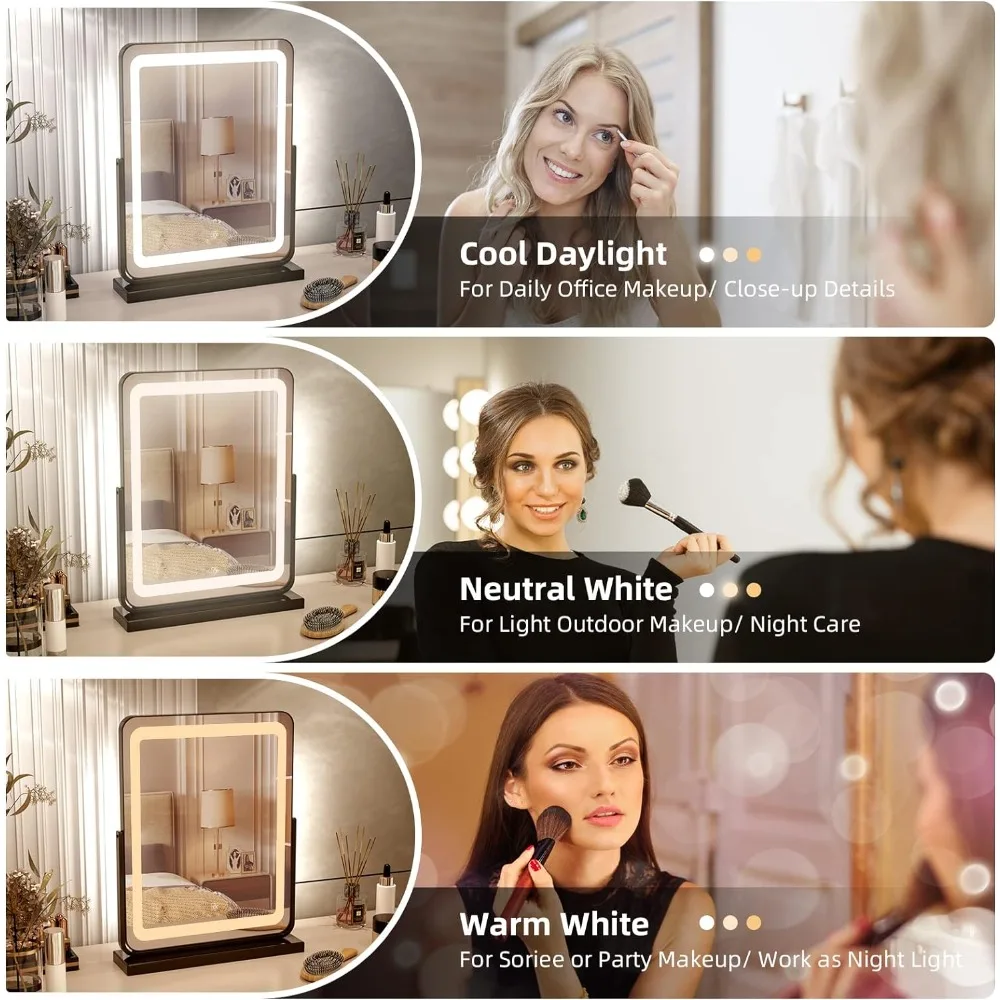 Makeup Vanity Mirror with Lights, Light Up Mirror with Dimmable 3-Color Led, Magnification, Memory Function, 18"Lx22"H