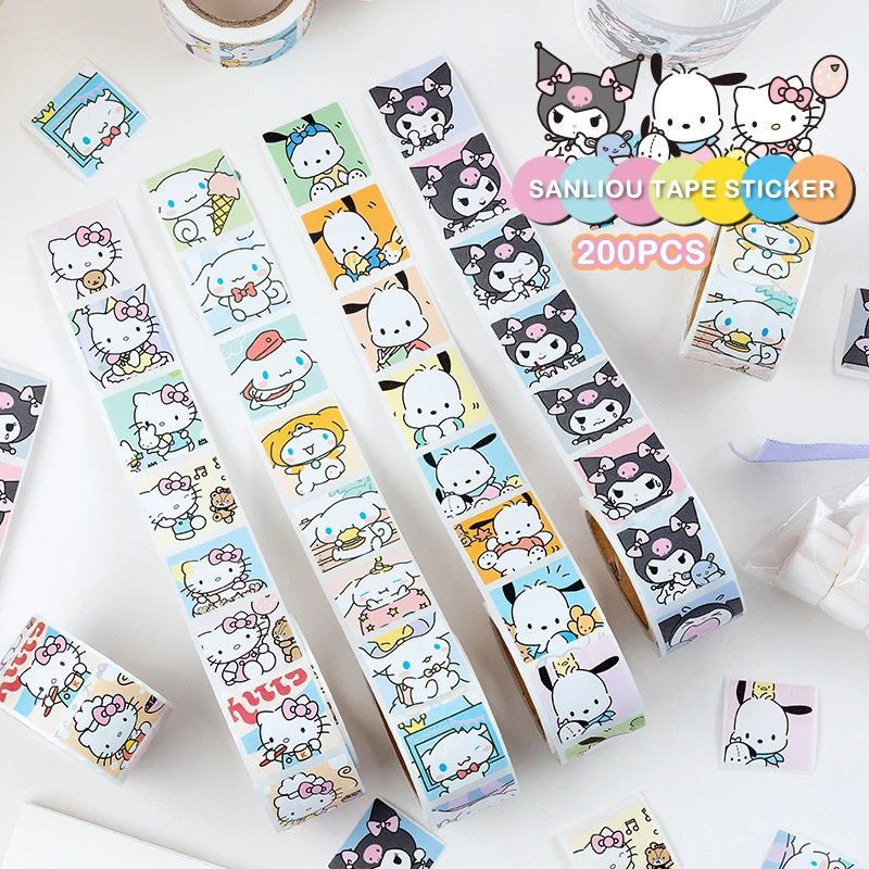 

200 шт., наклейка Sanrio Cinnamoroll Kuromi Hello Kitty