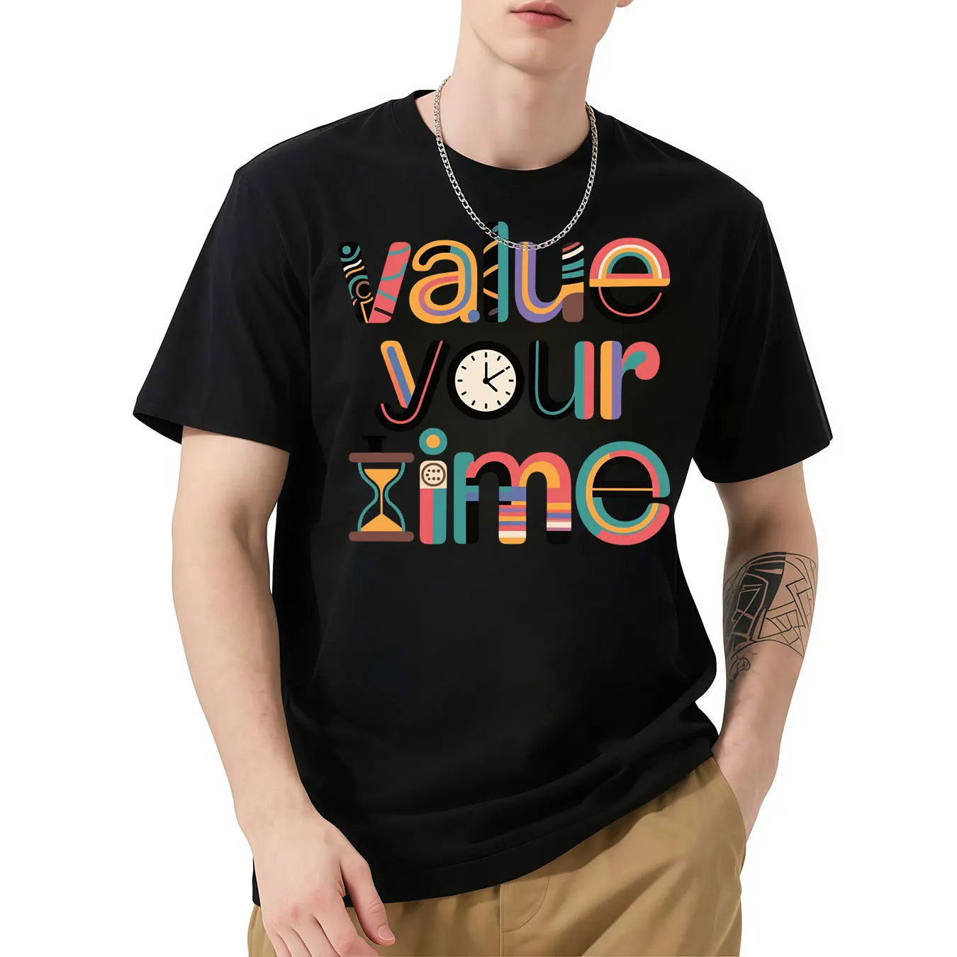 

Value Your Time Pattern Print Women T-Shirt Summer Casual T Shirts Street Hip Hop Tops Breathable Soft Clothing Female