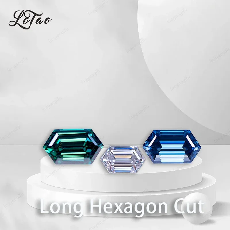 

Long Hexagon Shape Special Cut Moissanite Diamond Multiple Color Lab Grown Gemstone for DIY Charms Jewelry Making Certificate