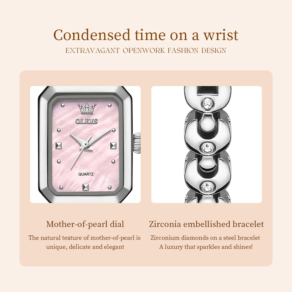 OLEVS 3665 Original Quartz Watch for Women Ultra Thin 6mm Waterproof Square Small Dial Watch Retro Ladies Bracelet Wristwatches