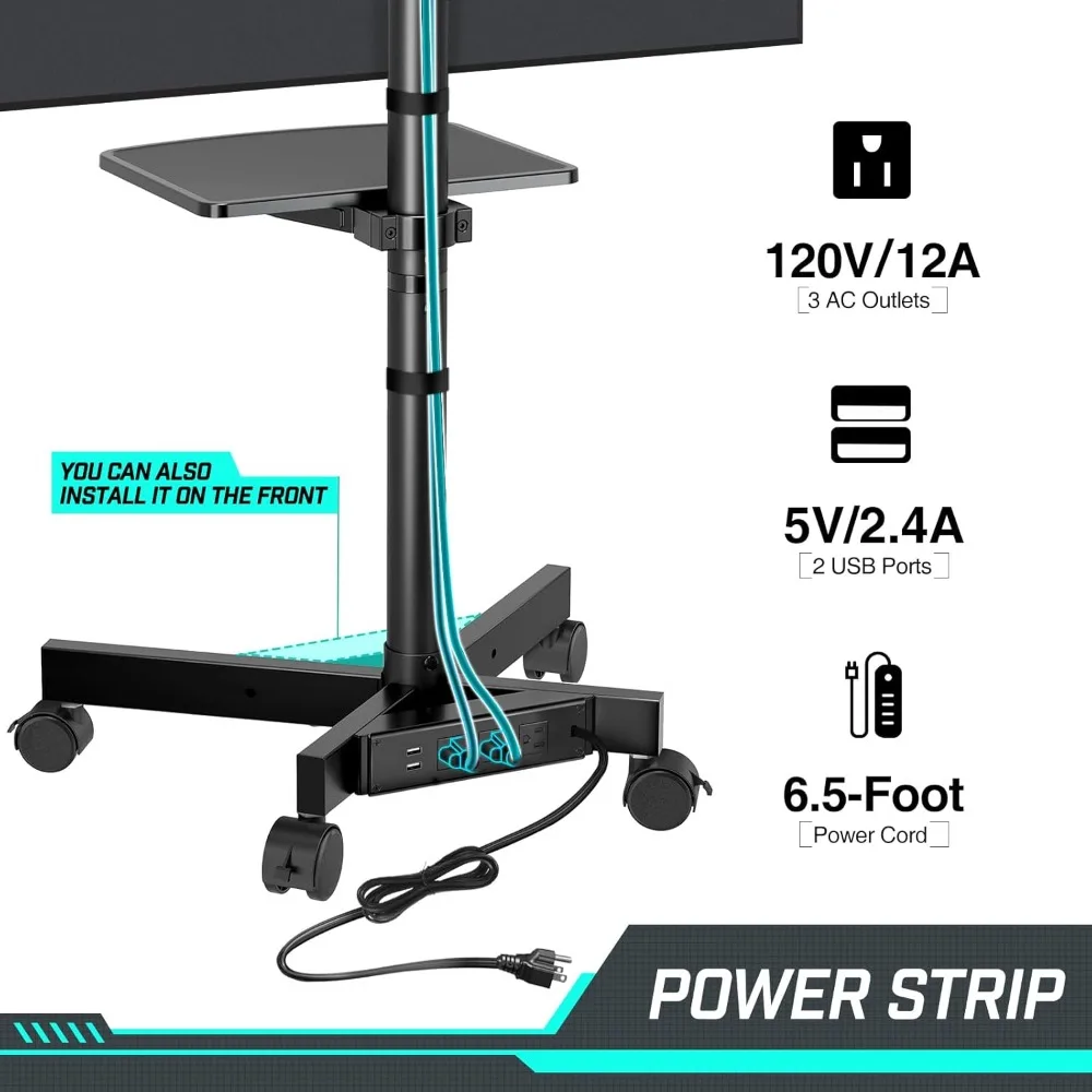 TV Stand with Power Outlet, Mobile TV Cart on Wheels for 23-60 inch LED LCD Flat Curved Panel Screen TVs, up to 88