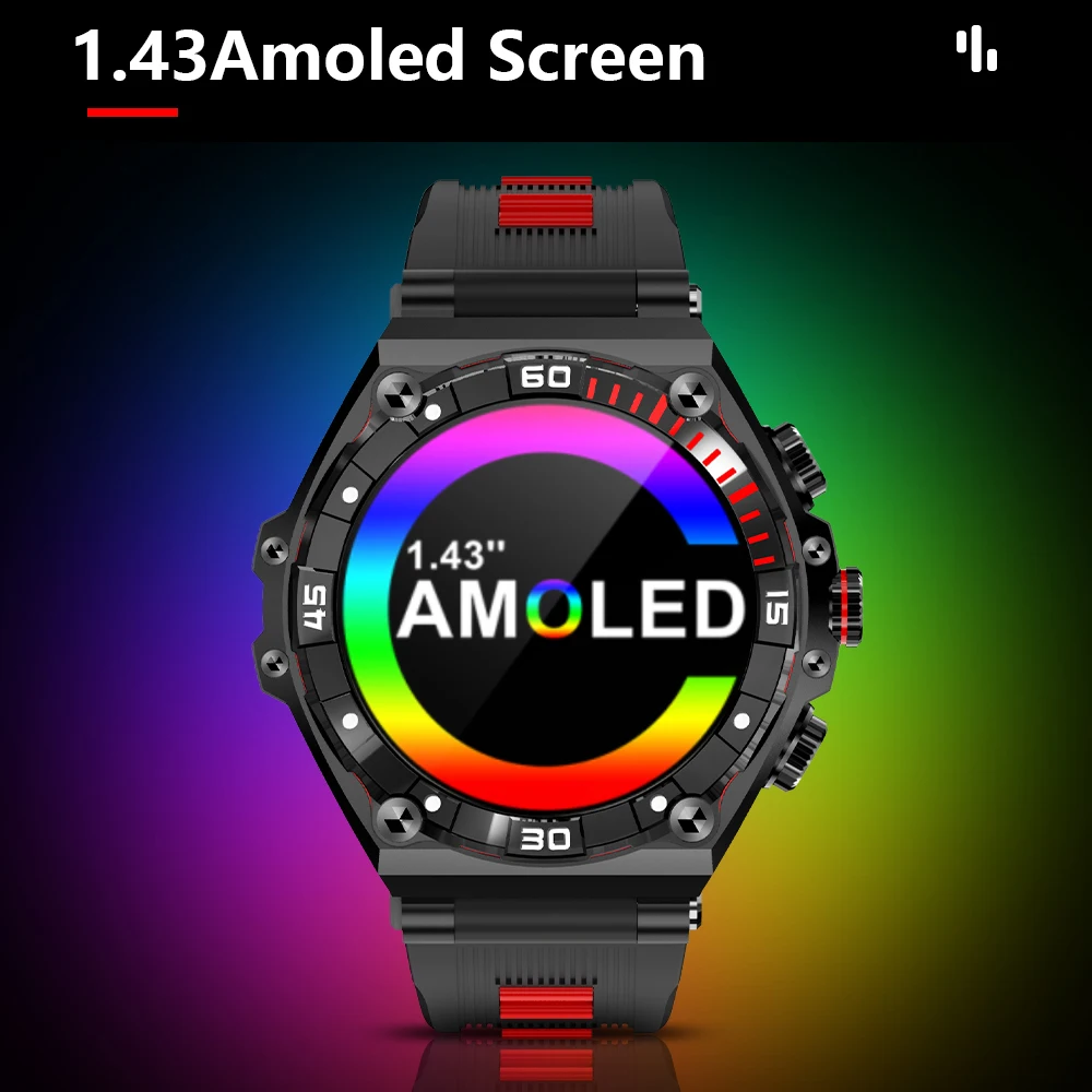 2024 ใหม่ 700MAhแบตเตอรี่ 1.43 "หน้าจอAMOLEDสมาร์ทนาฬิกาผู้ชายฟันสีฟ้าโทรIP68 กันน้ํากีฬาฟิตเนสกลางแจ้งSmartwatch