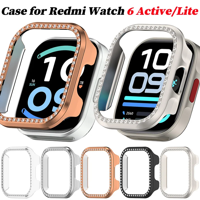 Bling PC Hollow Case for Redmi Watch 6 Active/ Lite Diamond Crystal Bumper for Redmi Smart Watch 6 Lite /6 Active Accessorie
