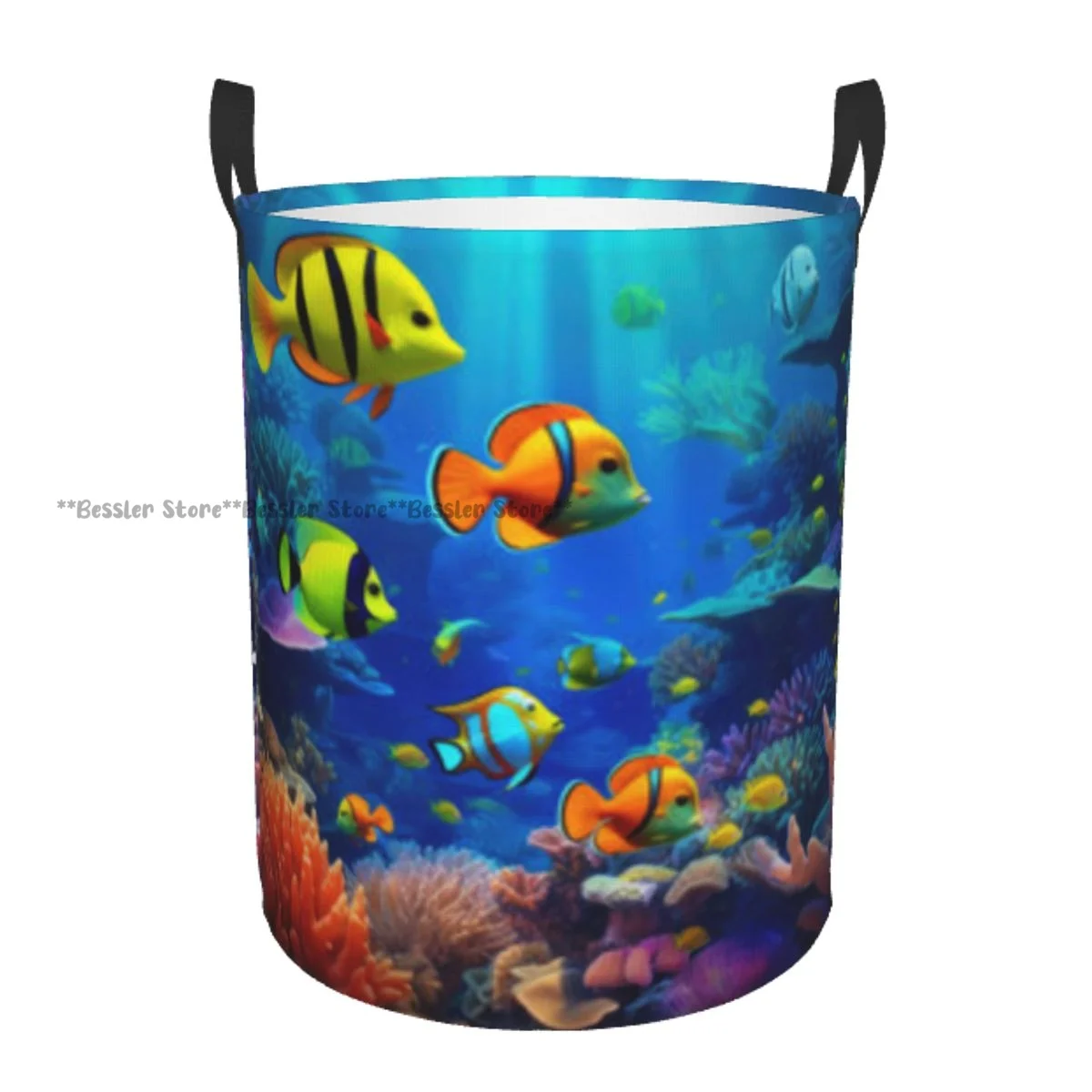 Underwater World With Tropical Fish And Corals Laundry Basket Folding Dirty Clothes Toys Storage Bucket Household