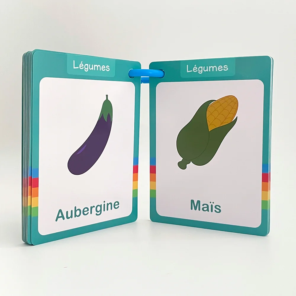25 قطعة من بطاقات التعلم المفردات الفرنسية للفواكه والخضروات للمدرسة المنزلية بطاقات تعليمية مزدوجة الجانب للأطفال وسائل تعليمية #5