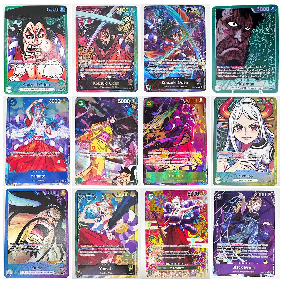 Tarjetas Proxy Raras de One Piece TCG, Arco de Wano, Yamato, Kaido, Kouzuki, Oden, Kin'emon, Black Maria, Okiku, Tarjetas de Anime Refractivas, Regalo