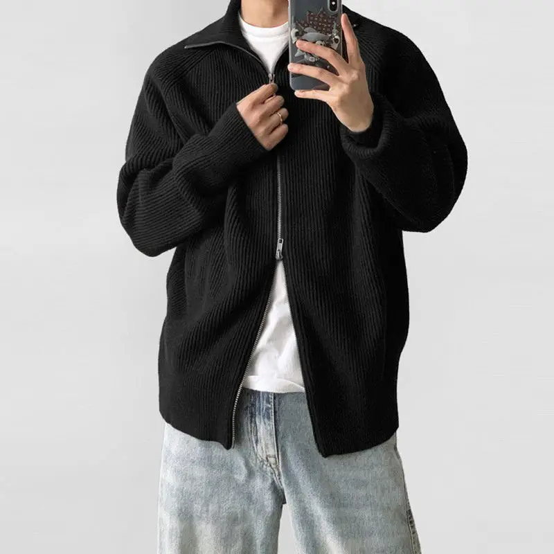 

Коврик Cleanfit, универсальный кардиган с двойной молнией и высоким воротником, открытый кардиган, вязаный свитер для мужчин, повседневный мех кролика