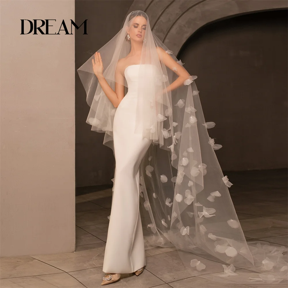 

DREAM Simple Strapless Long Sheath Wedding Dress Women 2025 Open Back Sleeveless Split Bridal Gown Vestidos De Noiva Customized