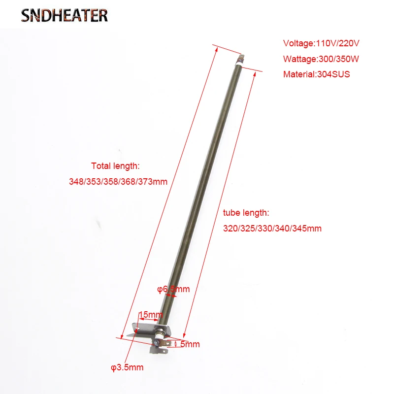 SNDHEATER 2pcs Electric Oven Heater Pipe 110V/220V 350W High Temperature Air Heaters 304SS Pipe 6.5mm*348/353/358/368/373mm