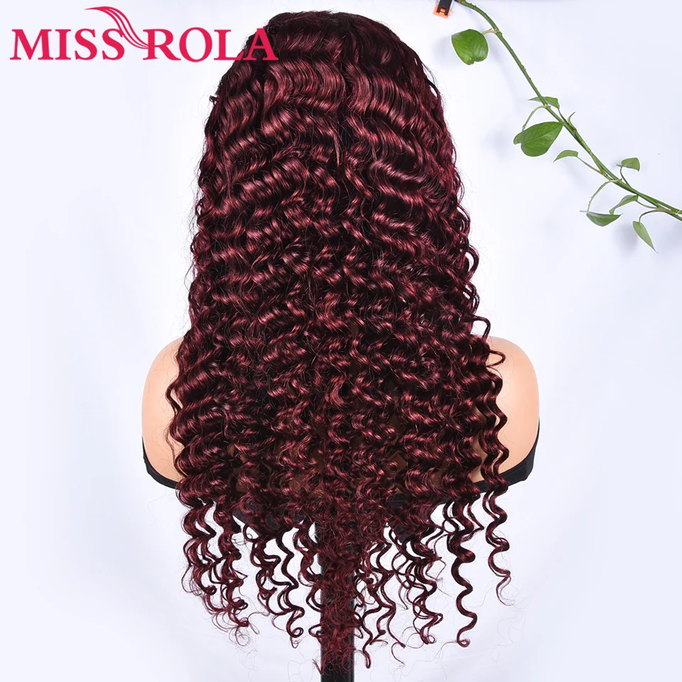 Miss Rola Deep Wave 4x4 Lace Closure Wig 100% Human Hair Wigs Peruvian Remy Hair Wig 180% Density Pre Plucked With Baby Hair