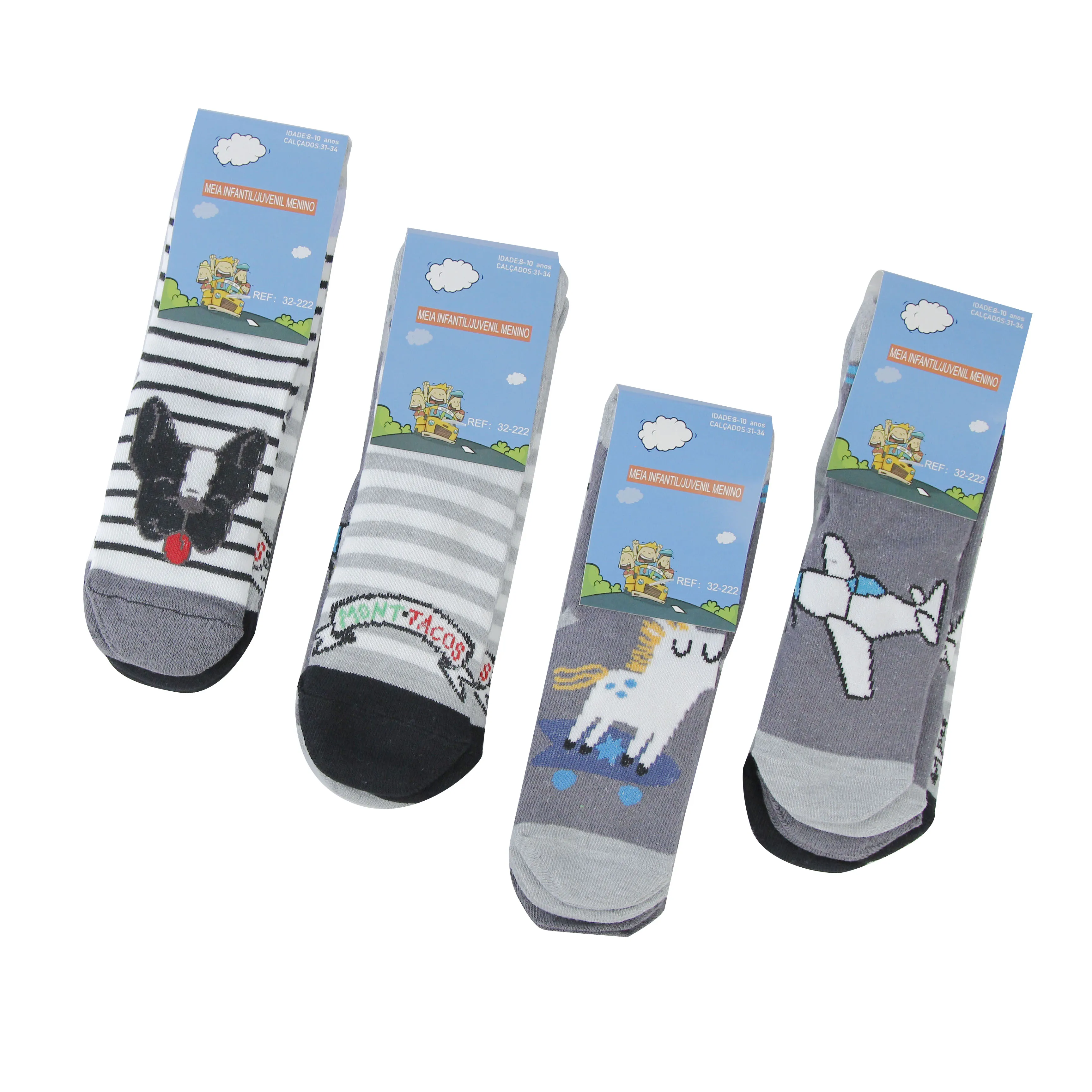 Free Shipping Kit 12 Pos Boy Socks Medium Cano with Colors and Varied Designs