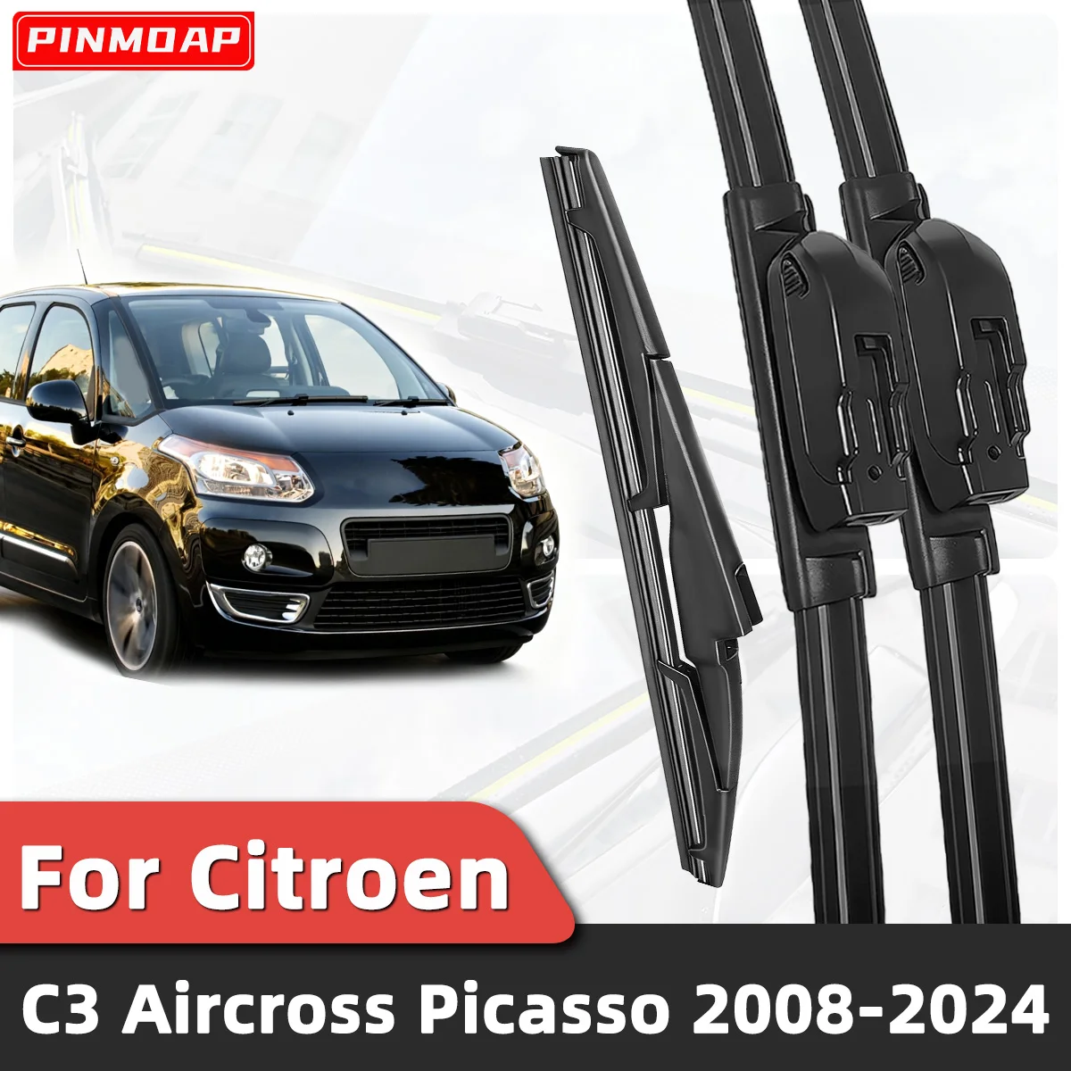 3 Stück Auto-Windschutzscheibenwischer, geeignet für Citroen C3 Aircross Picasso 2008–2024, Auto-Windschutzscheiben-Zubehör, 2023, 2022, 2021